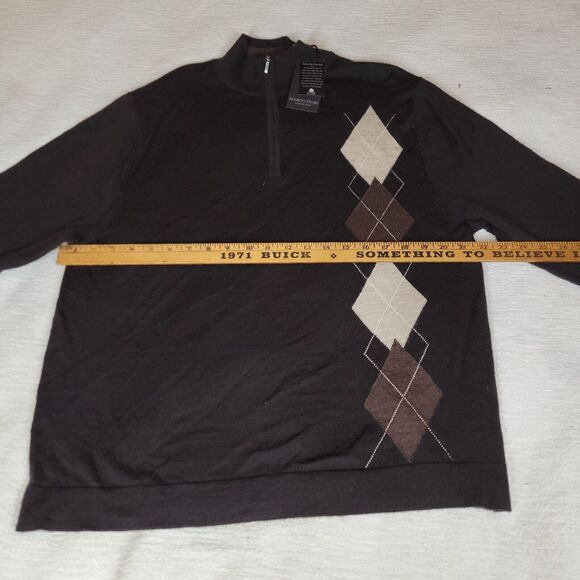 Marco Fiori Sweater Mens Size Medium 100% Brown Merino Wool V Neck Grandpa NWT - Picture 9 of 10